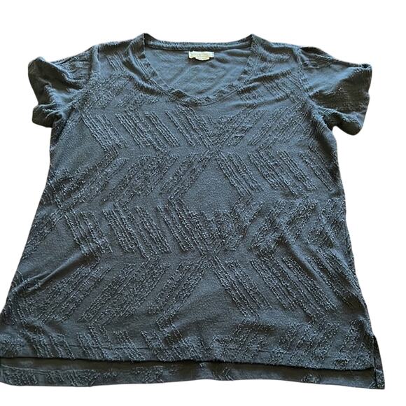 Peace & Pearls Woman Size M Navy Blue Textured Knit Top Tunic Short Sleeve - Picture 5 of 11